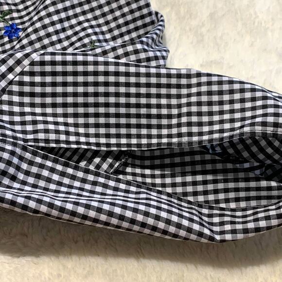 Alyx Blouse Top Black White Blue Floral Check 3/4 Bell Sleeves Blouse Medium NEW - Picture 8 of 9